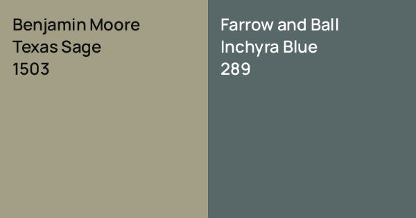 Benjamin Moore Texas Sage vs. Farrow and Ball Inchyra Blue comparison