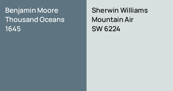 Benjamin Moore Thousand Oceans vs. Sherwin Williams Mountain Air comparison