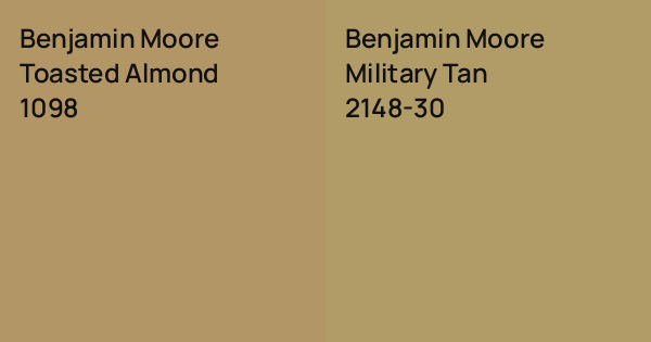 Benjamin Moore Toasted Almond vs. Benjamin Moore Military Tan comparison