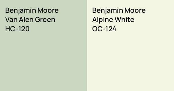 Benjamin Moore Van Alen Green vs. Benjamin Moore Alpine White comparison