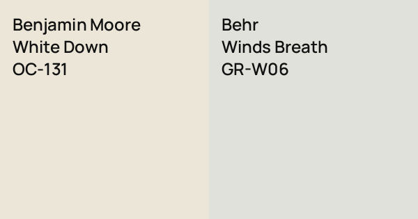 Benjamin Moore White Down vs. Behr Winds Breath comparison