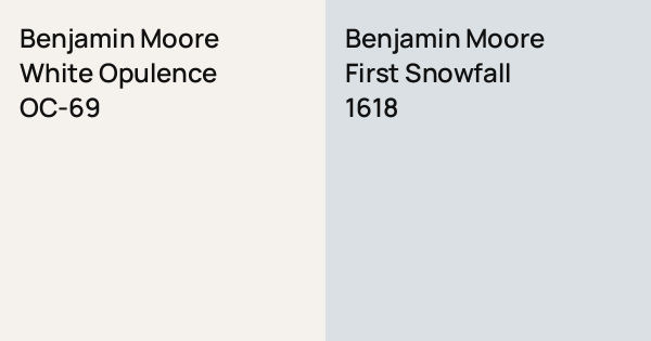 Pure Snow Color Benjamin Moore White Opulence vs. Benjamin Moore First Snowfall comparison