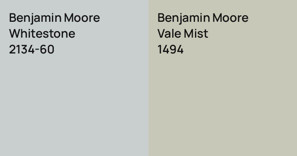 Benjamin Moore Whitestone vs. Benjamin Moore Vale Mist comparison