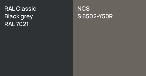 RAL Classic Black grey vs. NCS S 6502-Y50R comparison