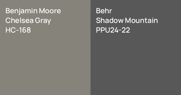 Shadow Mountain Color Benjamin Moore Chelsea Gray vs. Behr Shadow Mountain comparison