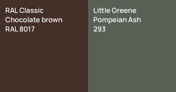 RAL Classic Chocolate brown vs. Little Greene Pompeian Ash comparison