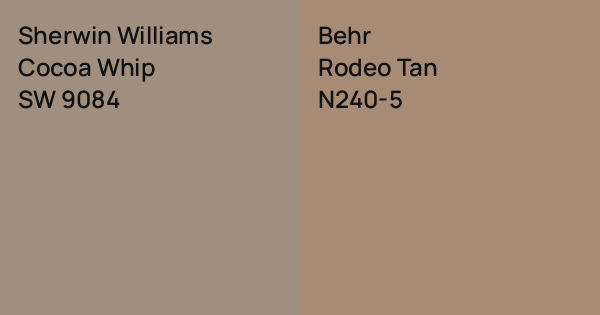 Sherwin Williams Cocoa Whip vs. Behr Rodeo Tan comparison