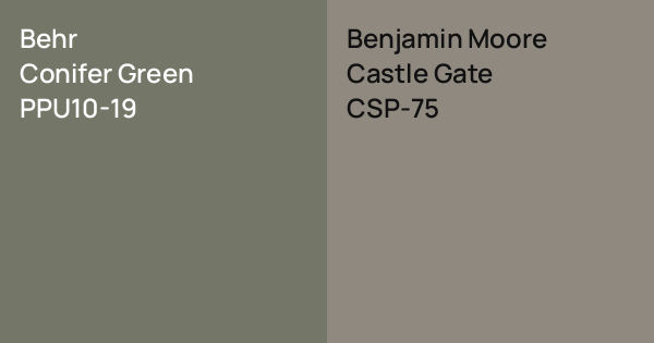 Behr Conifer Green vs. Benjamin Moore Castle Gate comparison