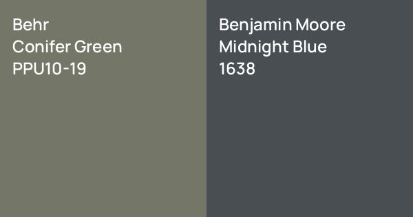 Behr Conifer Green vs. Benjamin Moore Midnight Blue comparison