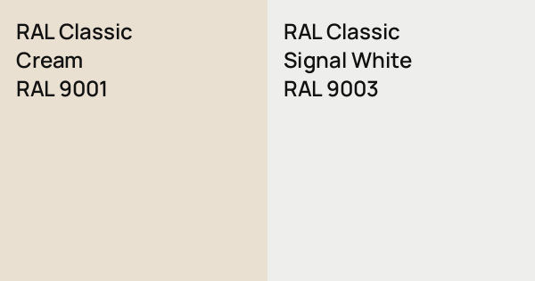 Cream Ral Code RAL Classic Cream vs. RAL Classic Signal White comparison
