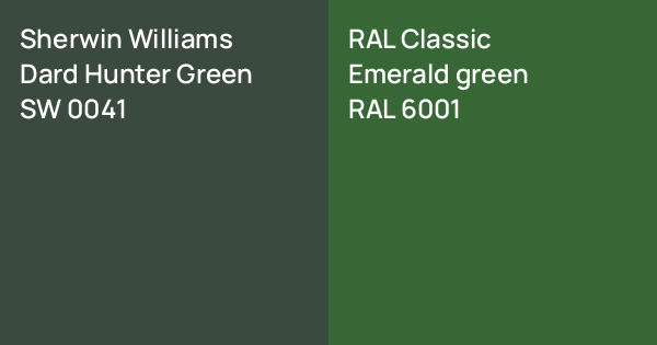 Dard Color Sherwin Williams Dard Hunter Green vs. RAL Classic Emerald green comparison