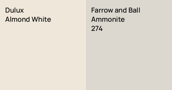 Dulux Almond White vs. Farrow and Ball Ammonite comparison