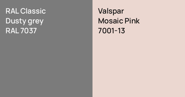 RAL Classic Dusty grey vs. Valspar Mosaic Pink comparison