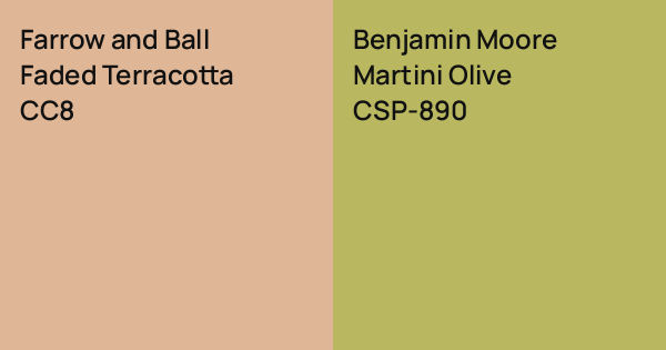 Farrow and Ball Faded Terracotta vs. Benjamin Moore Martini Olive ...