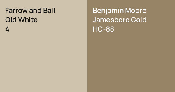 Farrow and Ball Old White vs. Benjamin Moore Jamesboro Gold comparison
