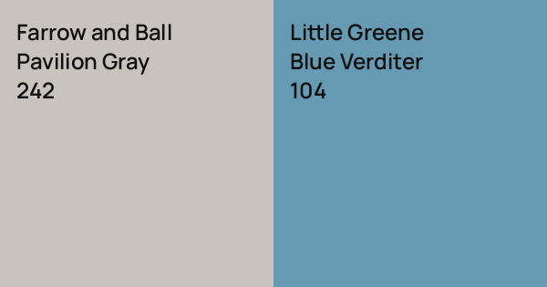Farrow and Ball Pavilion Gray vs. Little Greene Blue Verditer comparison