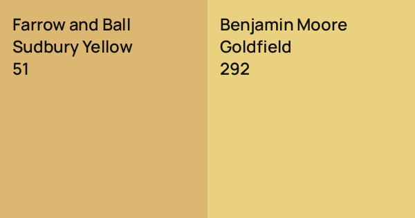Farrow and Ball Sudbury Yellow vs. Benjamin Moore Goldfield comparison