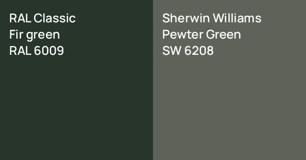 RAL Classic Fir green vs. Sherwin Williams Pewter Green comparison