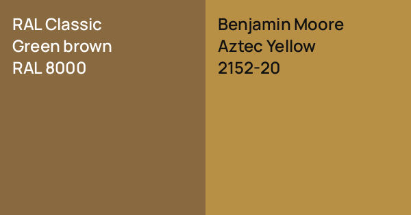 Aztec Yellow Ral RAL Classic Green brown vs. Benjamin Moore Aztec Yellow comparison