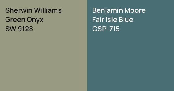 Sherwin Williams Green Onyx vs. Benjamin Moore Fair Isle Blue comparison