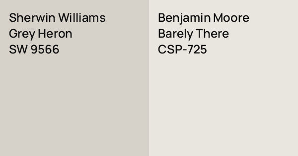 9566 Sherwin Williams Grey Heron vs. Benjamin Moore Barely There comparison
