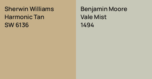 Sherwin Williams Harmonic Tan vs. Benjamin Moore Vale Mist comparison