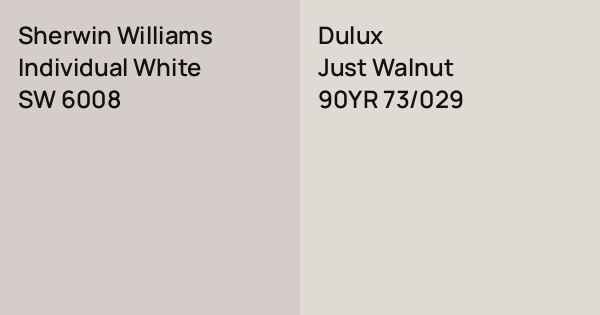 Sherwin Williams Individual White vs. Dulux Just Walnut comparison