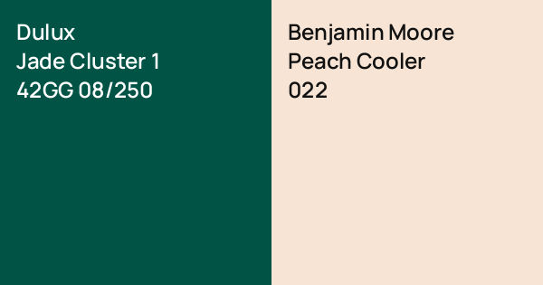 Dulux Jade Cluster 1 vs. Benjamin Moore Peach Cooler comparison