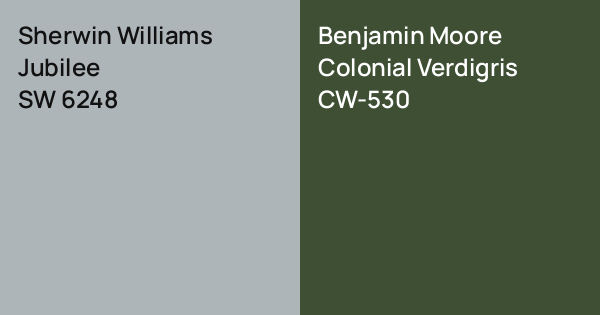 Sherwin Williams Jubilee vs. Benjamin Moore Colonial Verdigris comparison