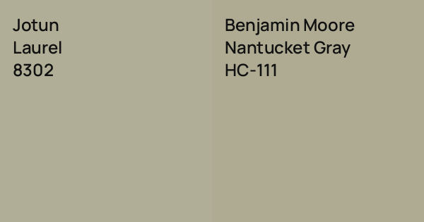 Jotun Laurel vs. Benjamin Moore Nantucket Gray comparison