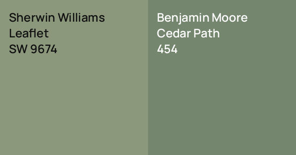 Sherwin Williams Leaflet vs. Benjamin Moore Cedar Path comparison