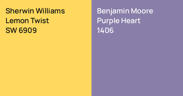 Sherwin Williams Lemon Twist vs. Benjamin Moore Purple Heart comparison