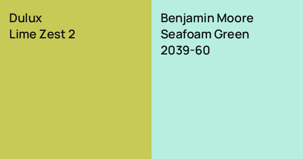 Dulux Lime Zest 2 vs. Benjamin Moore Seafoam Green comparison