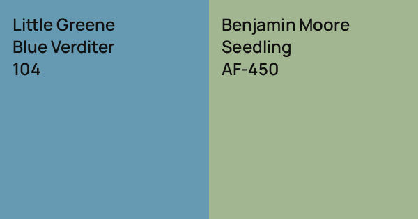 Little Greene Blue Verditer vs. Benjamin Moore Seedling comparison