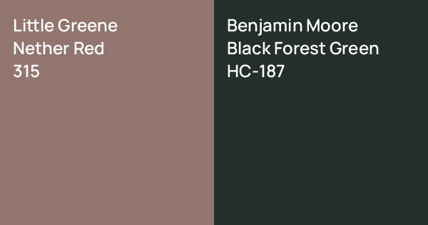 Little Greene Nether Red vs. Benjamin Moore Black Forest Green comparison