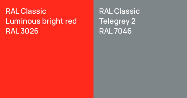 RAL Classic Luminous bright red vs. RAL Classic Telegrey 2 comparison
