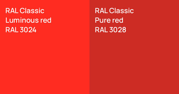 RAL Classic Luminous red vs. RAL Classic Pure red comparison