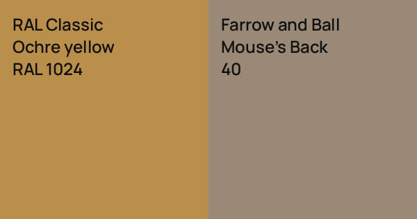 Farrow Roche RAL Classic Ochre yellow vs. Farrow and Ball Mouse's Back comparison
