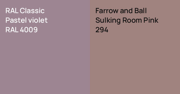 RAL Classic Pastel violet vs. Farrow and Ball Sulking Room Pink comparison