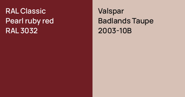 RAL Classic Pearl ruby red vs. Valspar Badlands Taupe comparison