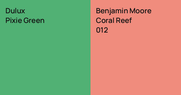 Dulux Pixie Green vs. Benjamin Moore Coral Reef comparison