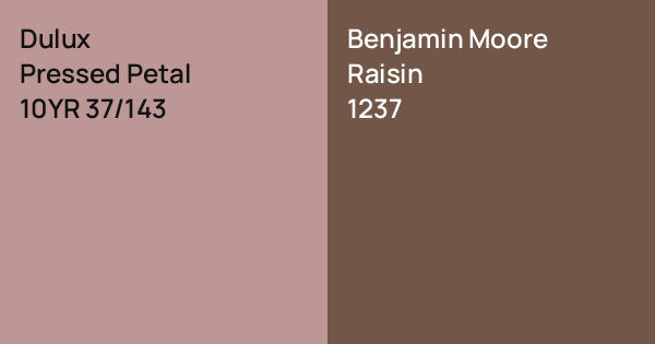 Dulux Pressed Petal vs. Benjamin Moore Raisin comparison