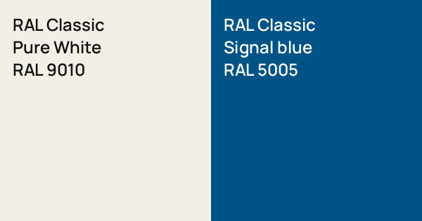 RAL Classic Pure White vs. RAL Classic Signal blue comparison