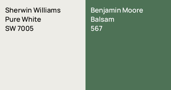 Sherwin Williams Pure White vs. Benjamin Moore Balsam comparison