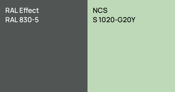 RAL Effect RAL 830-5 vs. NCS S 1020-G20Y comparison