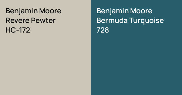Benjamin Moore Revere Pewter vs. Benjamin Moore Bermuda Turquoise ...