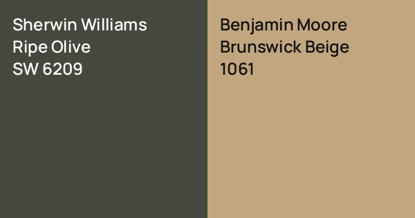 Sherwin Williams Ripe Olive vs. Benjamin Moore Brunswick Beige comparison