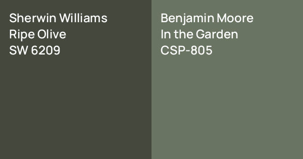 Sherwin Williams Ripe Olive vs. Benjamin Moore In the Garden comparison