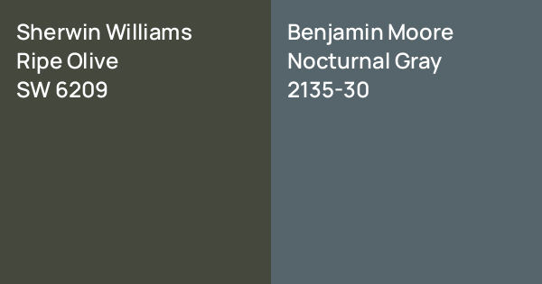 Sherwin Williams Ripe Olive vs. Benjamin Moore Nocturnal Gray comparison