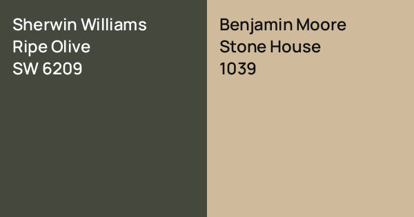 Sherwin Williams Ripe Olive vs. Benjamin Moore Stone House comparison